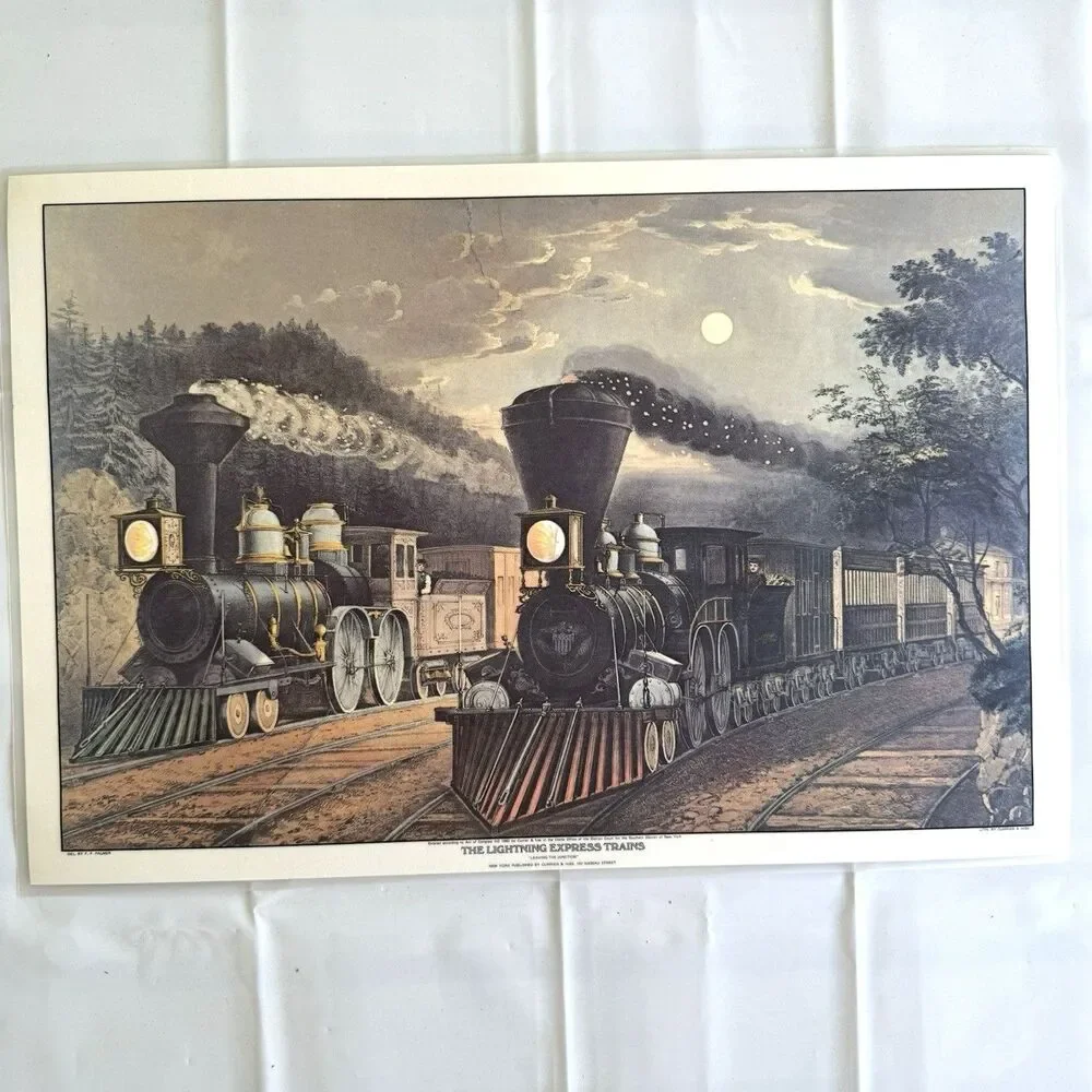 Set of 4 Vintage Train Placemats Railroad Train Currier and Ives Plastic